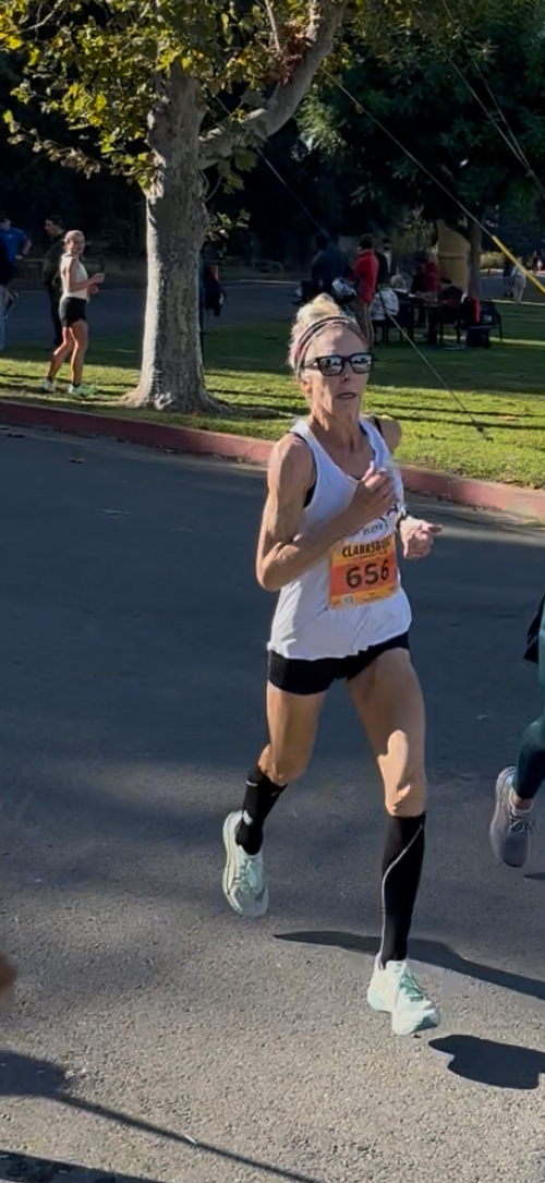 Jen Hitchings sets a pending W60-64 10K record at the Clarksburg Country Run on Nov. 2, 2025.